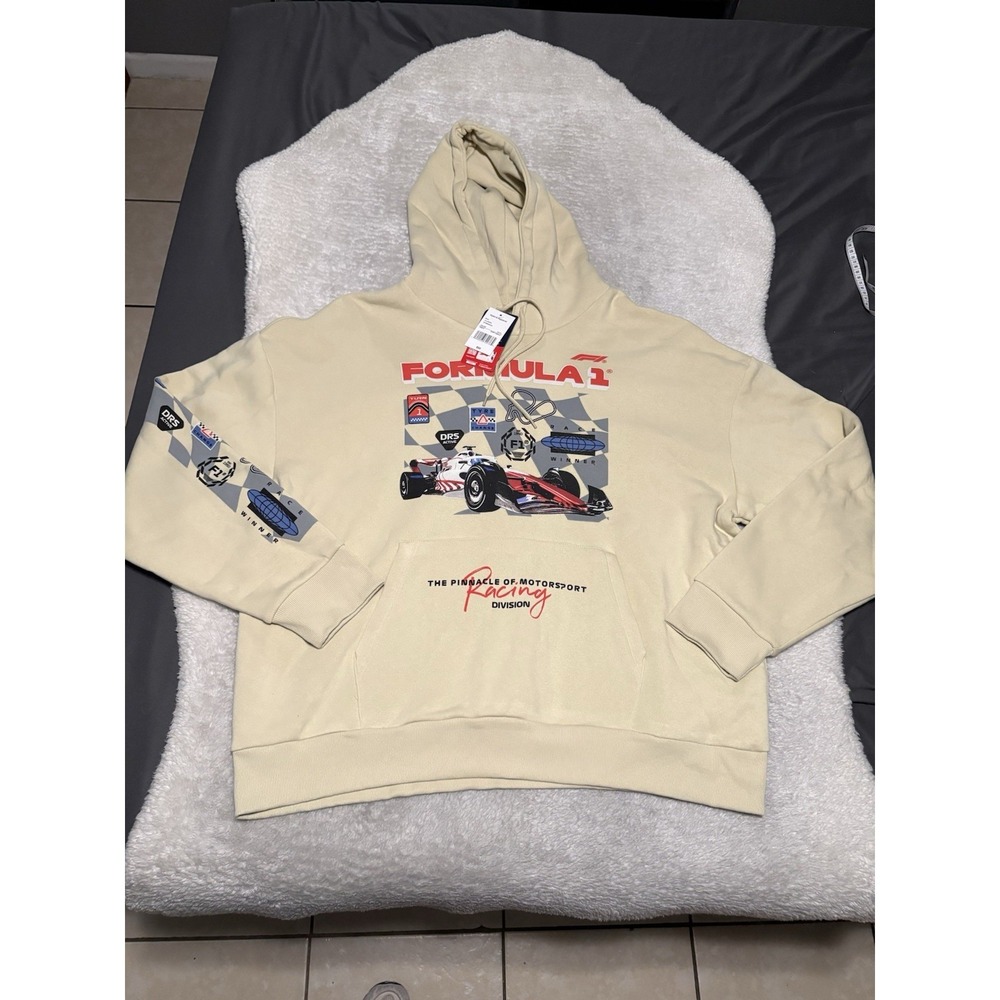 New Formula 1 Men's Cream Hoodie Sweater Size XL Hybrid Graphic Racing